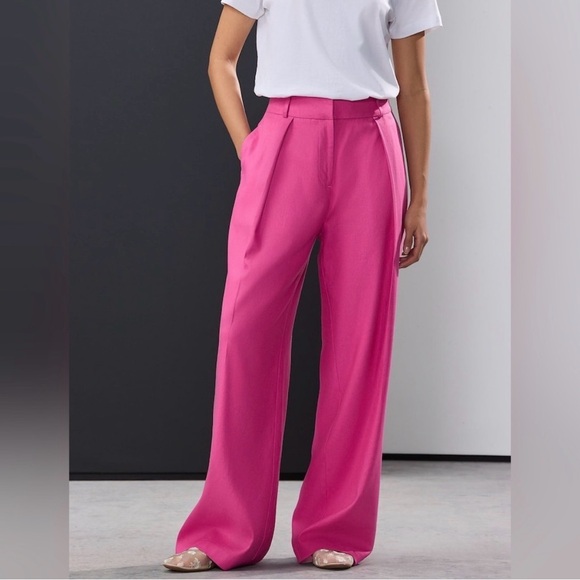 🏷️Zara Fuschia Pink Wide Leg Trouser Pants High Rise Office Siren menswear - Picture 3 of 11